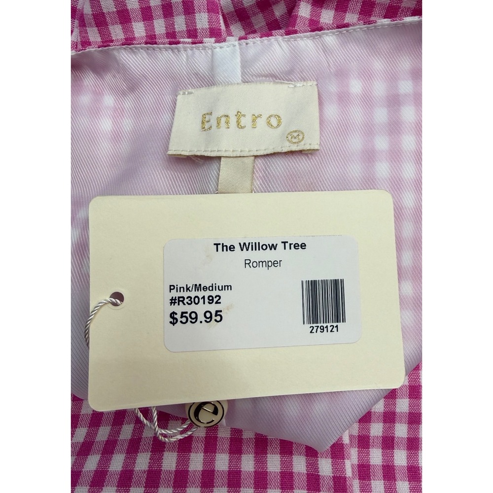 Entro Linda Sadie Gingham Romper NWT Medium‎ Pink Faux 2 Piece Flaw R30192 - Picture 6 of 9